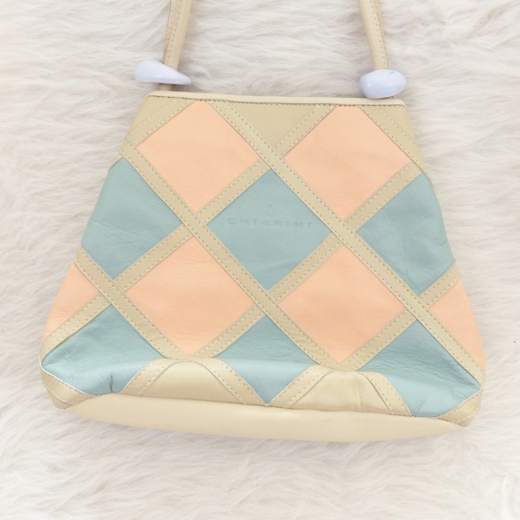 Vintage Handbags - Pink, Gray & Blue Diamond Leather Shoulder Bag